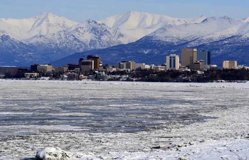 Anchorage surrounded by ice