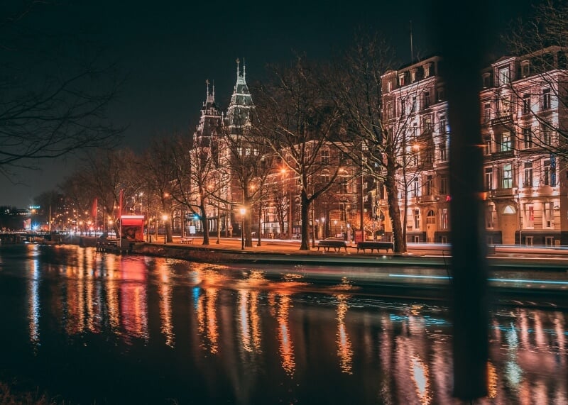 River, Building, and Night Lights 
