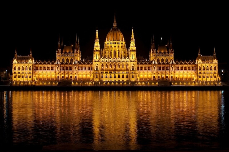 Parliament Building and Lights in Budapest, Hungary