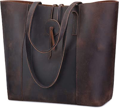 S-Zone Cowhide Leather Tote Bag (Brown)
