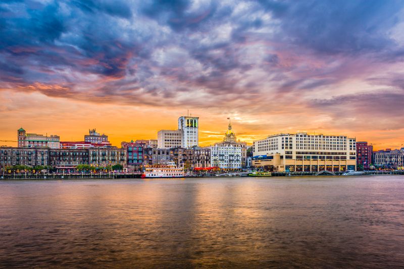 Savannah, Georgia Cityscape at Sunset