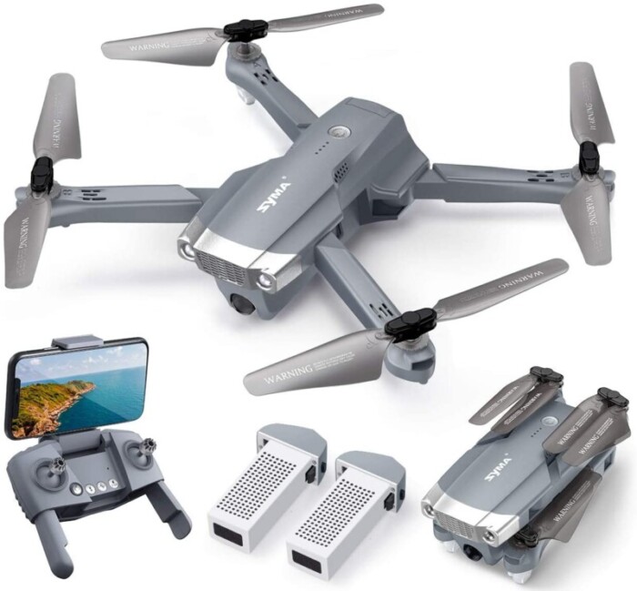 Grey drone with remote control by Syma