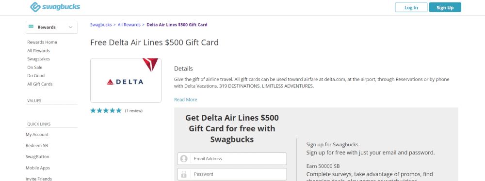 Swagbucks Delta Sky Miles Gift Card