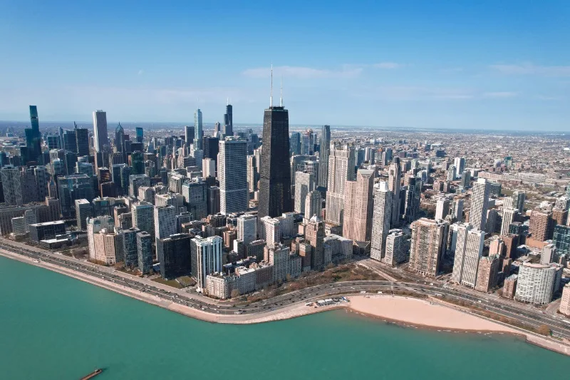 Aerial View of Chicago Skyline in Summer