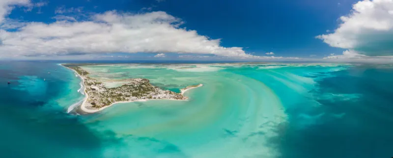 Panoramic aerial shot of Christmas Island and lagoon in Kiribati