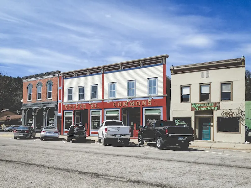 Building with parked cars in Lanesboro, Minnesota