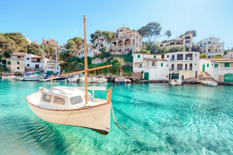 Boat on Clear Water of Mallorca, Spain