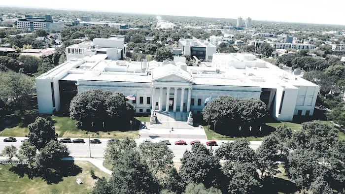 Aerial view of Minneapolis Institute of Art building
