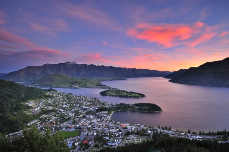 The skyline of Queenstown at dusk